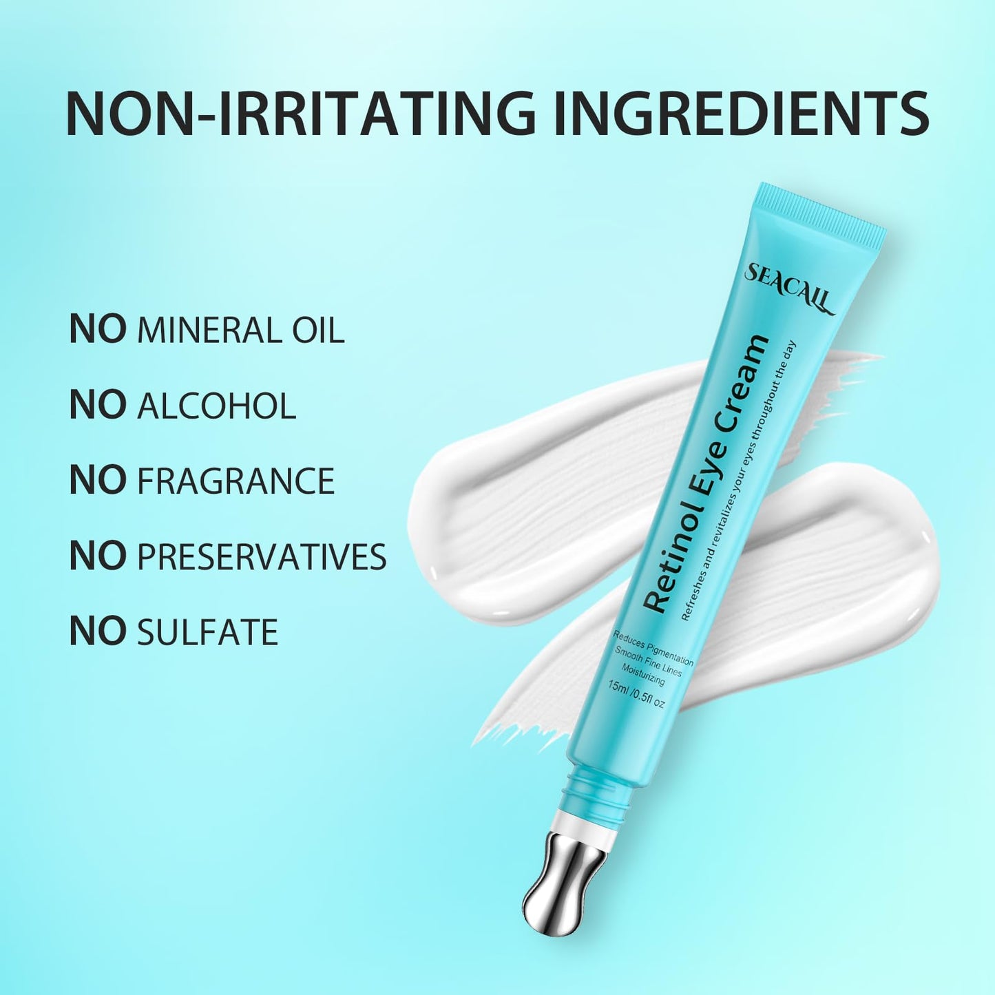 Seacall Retinol Eye Cream - Eye Serum for Dark Circles & Puffiness Anti-Aging - Under Eye Cream with Hyaluronic Acid & Caffeine to Reduce Wrinkles & Repair the Eye Area (15ml)