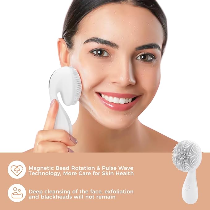 2 in 1 Facial Cleansing Brush, Rotating Magnetic Beads & Massage Cleaning Electric Face Scrubber, Waterproof and Rechargeable Exfoliating Face Scrubber Brush