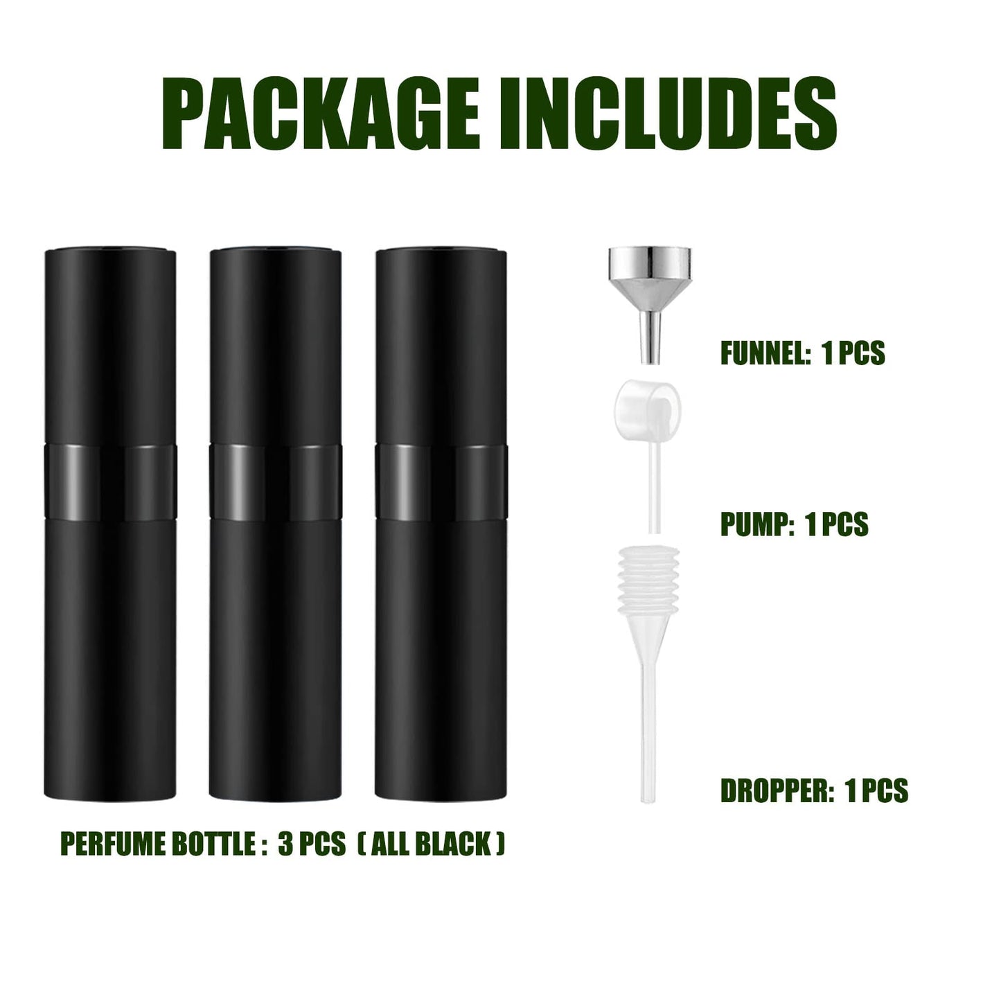 IRON BILL 8ML Mini Atomizer Perfume Travel (Matte Black) Refillable Bottle Portable Spray Bottle for Cologne and Perfume (3pcs)