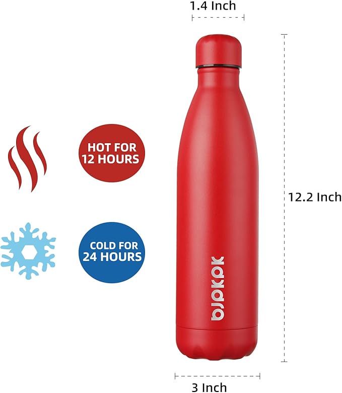 BJPKPK 25oz Insulated Stainless Steel Water Bottles Travel Sports Water Bottles for Travel, Red Cap