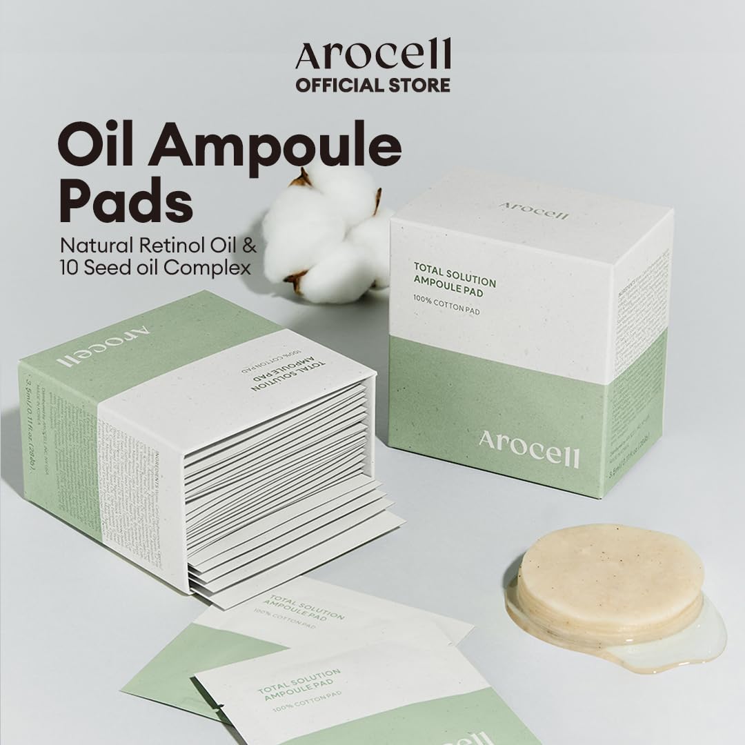 AROCELL Total Solution Ampoule Pad 28 Sheets – Korean Skincare Cotton Face Pads for Hydrating, Moisturizing, Exfoliating, Wrinkle Care, Elasticity Boosting, Pore Refining, Daily Toner Treatment
