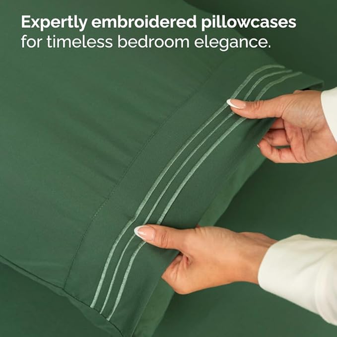 Bulk Case Pack of 16 Sheet Sets - (16) Complete Full Size Sheet Sets with Deep Pockets - Wholesale Bulk Bedding for Hotels, Spas & Airbnbs - Breathable, Cooling & Wrinkle Free - (Full, Emerald Green)