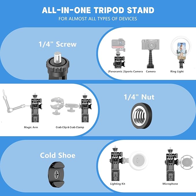 80" Extra Tall Tripod for iPhone with Remote, 360° Rotating All-in-1 Extendable Selfie Stick for iPhone, Phone Tripod Stand for Video Recording, Compatible with Android, Camera, GoPro