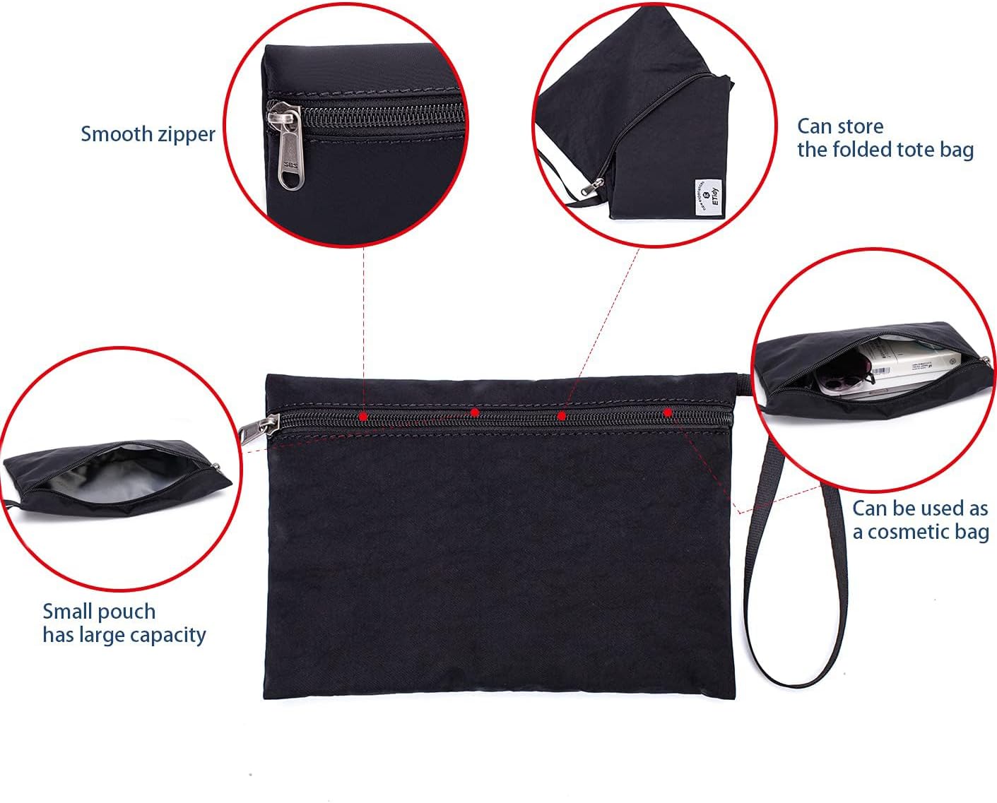 ETidy Large Capacity Foldable Tote Bag With Zipper Water-resistant Sandproof Women Beach Bag Handbag Gym Bag Travel Shopping Bag(Black)