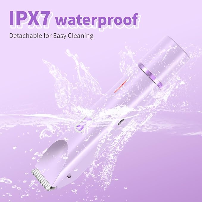 2-in-1 Bikini Trimmer & Shaver for Women - IPX7 Waterproof, Ceramic Blade for Smooth & Safe Results, 120min Cordless Runtime, Ultra-Quiet Design (Purple)