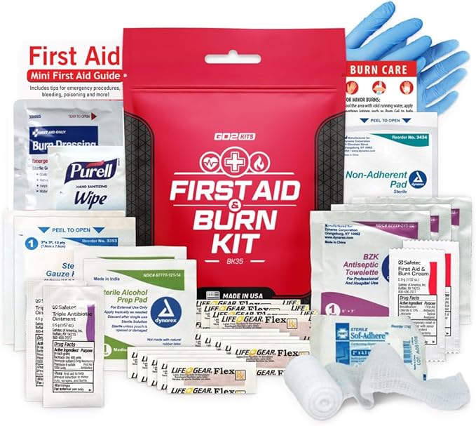 Advanced First Aid & Burn Kit, Comprehensive Burn First Aid Kit with Dressings, Burn Cream & Gauze, Portable First Aid Kit for Home, Office, Car & Travel, 3-Pack (BK35)