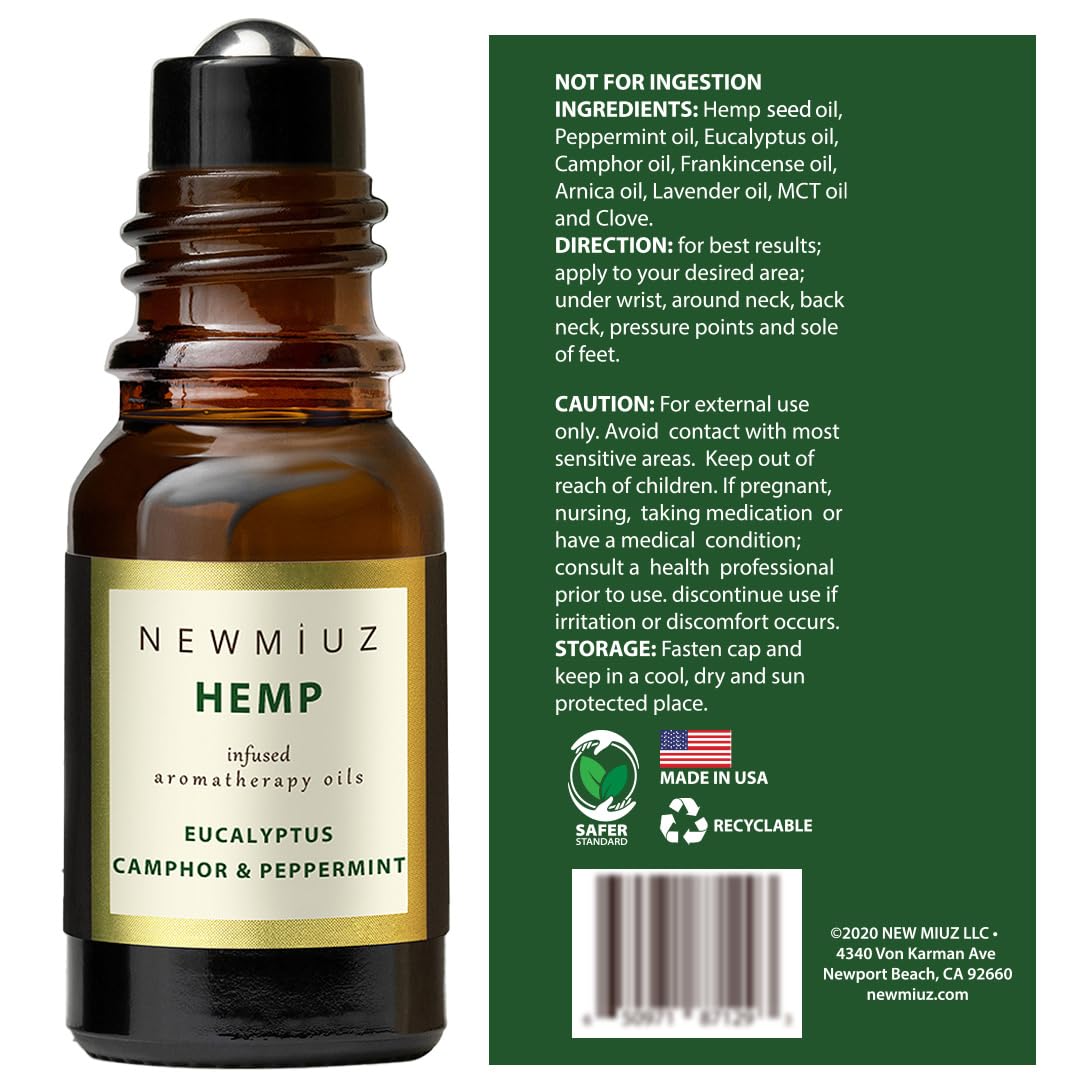 Migraine Headache Roll On Stick 300mg Hemp Peppermint Eucalyptus Clove Arnica Essential Oils Aromatherapy for Eaze Head Destress Gifts for Women Men