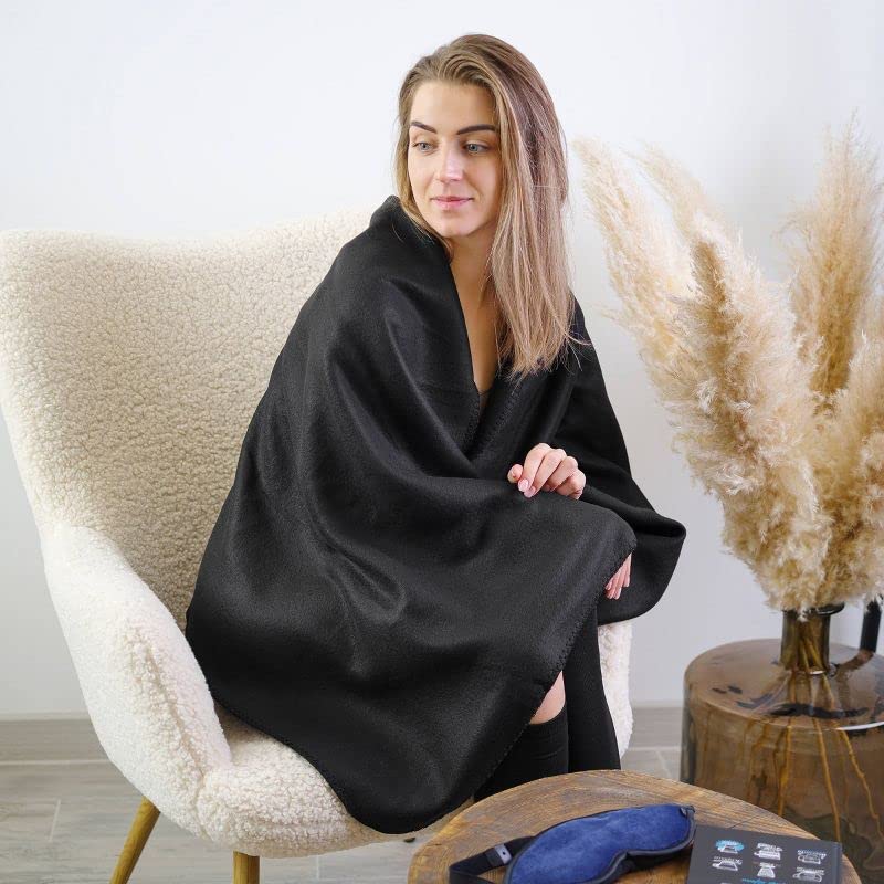 Lewis N. Clark Ultimate Comfort Set + Portable Travel Kit for Airplane, Includes Inflatable Pillow + Zippered Carrying Case, Cozy Fleece Blanket, Eye Mask for Sleeping & Foam Ear Plugs, Navy