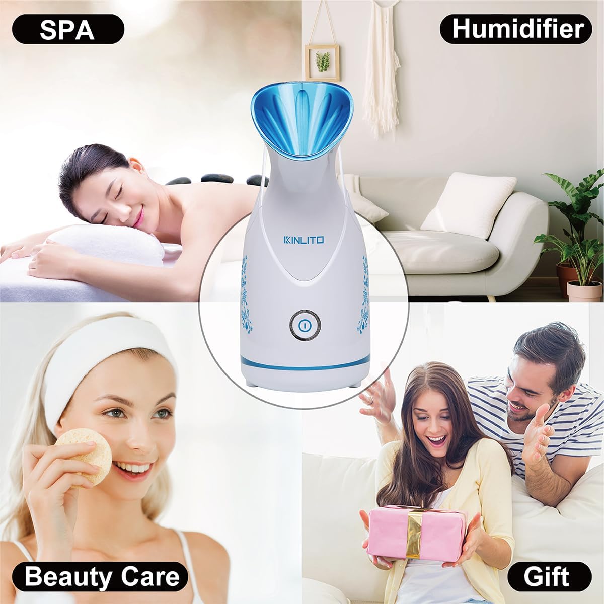 KINLITO Facial Steamer Ionic Face Steamer for Home Facial, Warm Mist Small Facial Steamer for Deep Cleaning Unclog Pores with Blackhead Remover, Aromatherapy Kit for Personal Home SPA (Blue)