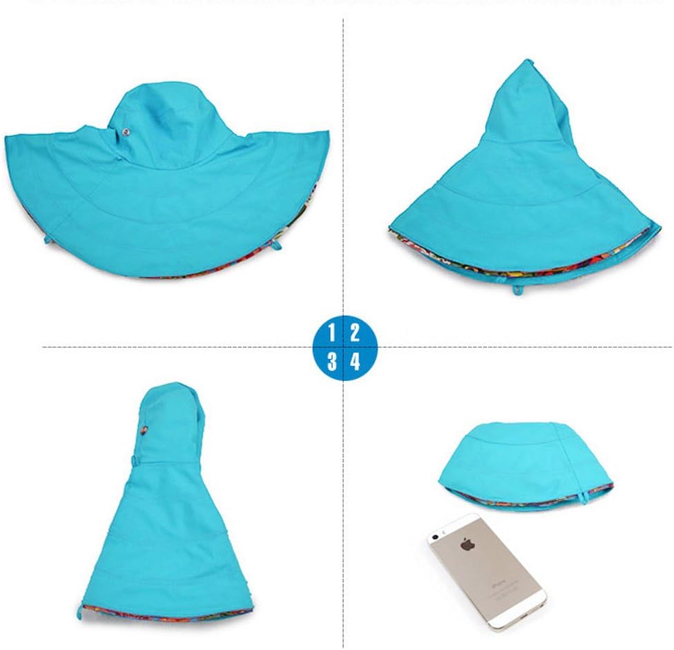 Women's Foldable Floppy Reversible Travel Beach Sun Visor Hat Wide Brim UPF 50+ Blue