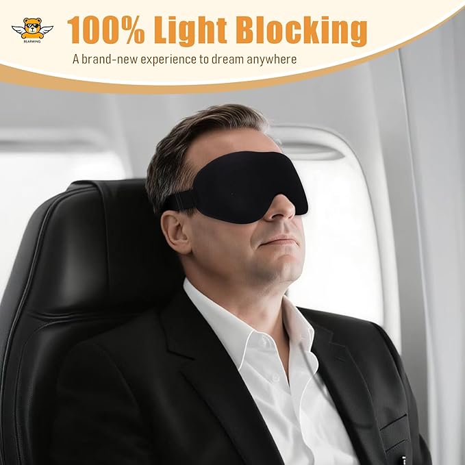 Premium Ultra-Light Sleep Mask, Only 0.73oz, 100% Light Blocking, Comfortable 3D Contoured Memory Foam, Lash Extension Eye Masks for Sleep, Travel, Office, for Men Women Side Sleeper, Black