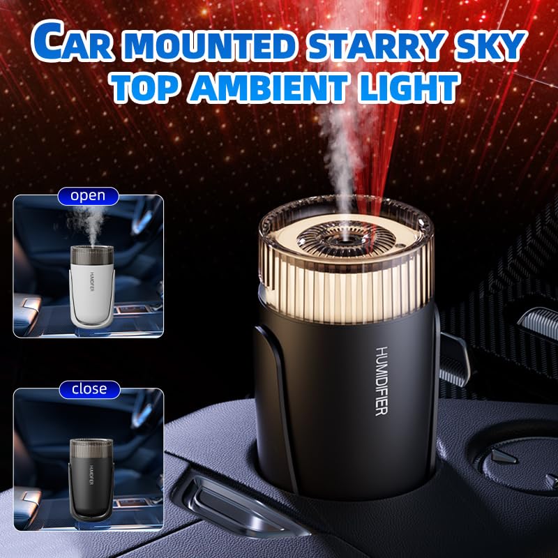 KISSWILL Mini Humidifier with LED Starry Sky Projector, 2 Mist Modes, Silent Operation, USB Powered (black)