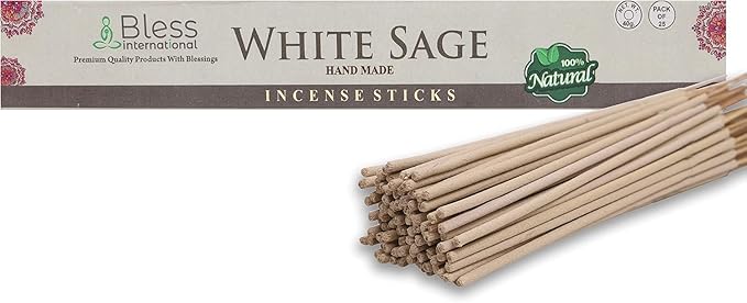 Bless-White-Sage 100%-Natural-Handmade-Hand-Dipped-Incense-Sticks Organic-Chemicals-Charcoal-Free Purification-Relaxation-Positivity-Yoga-Meditation Best-Woods-Scent (25 Sticks (1.4 OZ))