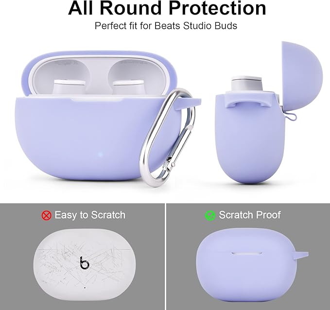 AIRSPO Silicone Case Compatible with Beats Studio Buds Case 2021 Soft Protective Cover for Beats Wireless Earbuds with Keychain (Lilac)
