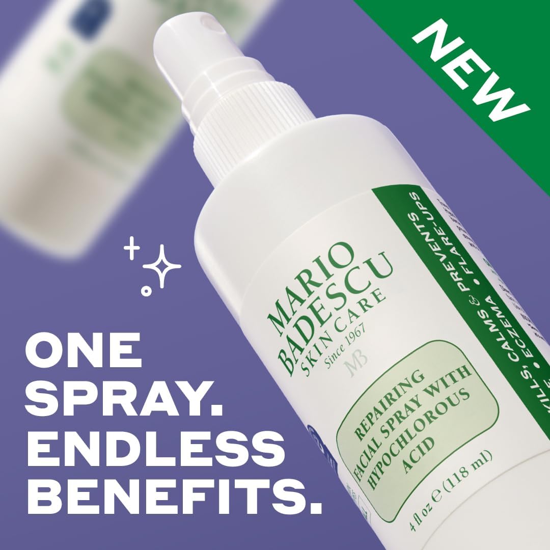 Mario Badescu Repairing HOCl Facial Spray with Hypochlorous Acid – Soothes & Hydrates Angry, Irritated Skin, Reduce Redness & Flare-Ups – pH Balancing, Non-Irritating Cleanser, Fragrance-Free, 2 Fl Oz