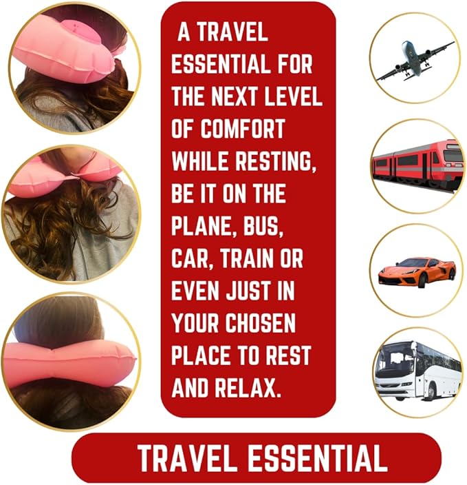 Airplane Pillow - Inflatable Travel Pillow - Airplane Essentials - Travel Neck Pillow - Inflatable Neck Pillow for Traveling - Neck Pillows for Travel - Blow Up Airplane Pillow - Milk Silk TPU