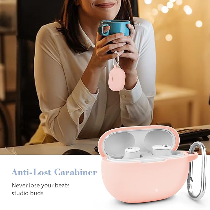 AIRSPO Silicone Case Compatible with Beats Studio Buds Case 2021 Soft Protective Cover for Beats Wireless Earbuds with Keychain (Pink)