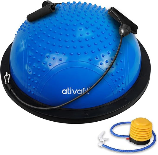 ATIVAFIT Half Exercise Ball with Massage Granules, resistance Bands Balance Ball Balance Trainer for Home Gym Full Body Workouts Half Ball Balance Trainer For Men Women