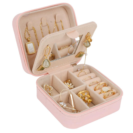 Travel Jewelry Case and Organizer with Mirror,Travel Jewelry Box Organizer Holder Stocking Stuffers,Pink,1 Pack