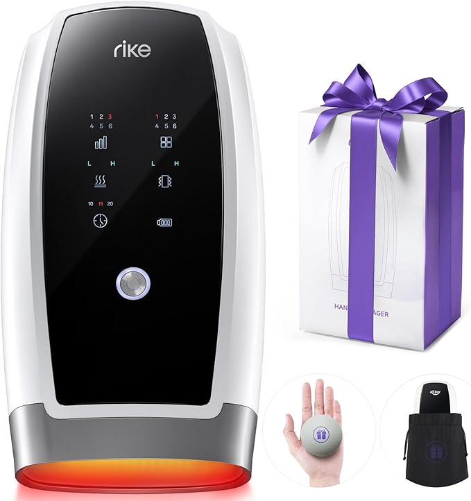RIKE Hand Massager, 6 Modes 6 Intensities Hand Massager with Heat and Compression Arthritis and Carpal Tunnel, Birthday Gifts for Women Men (White)