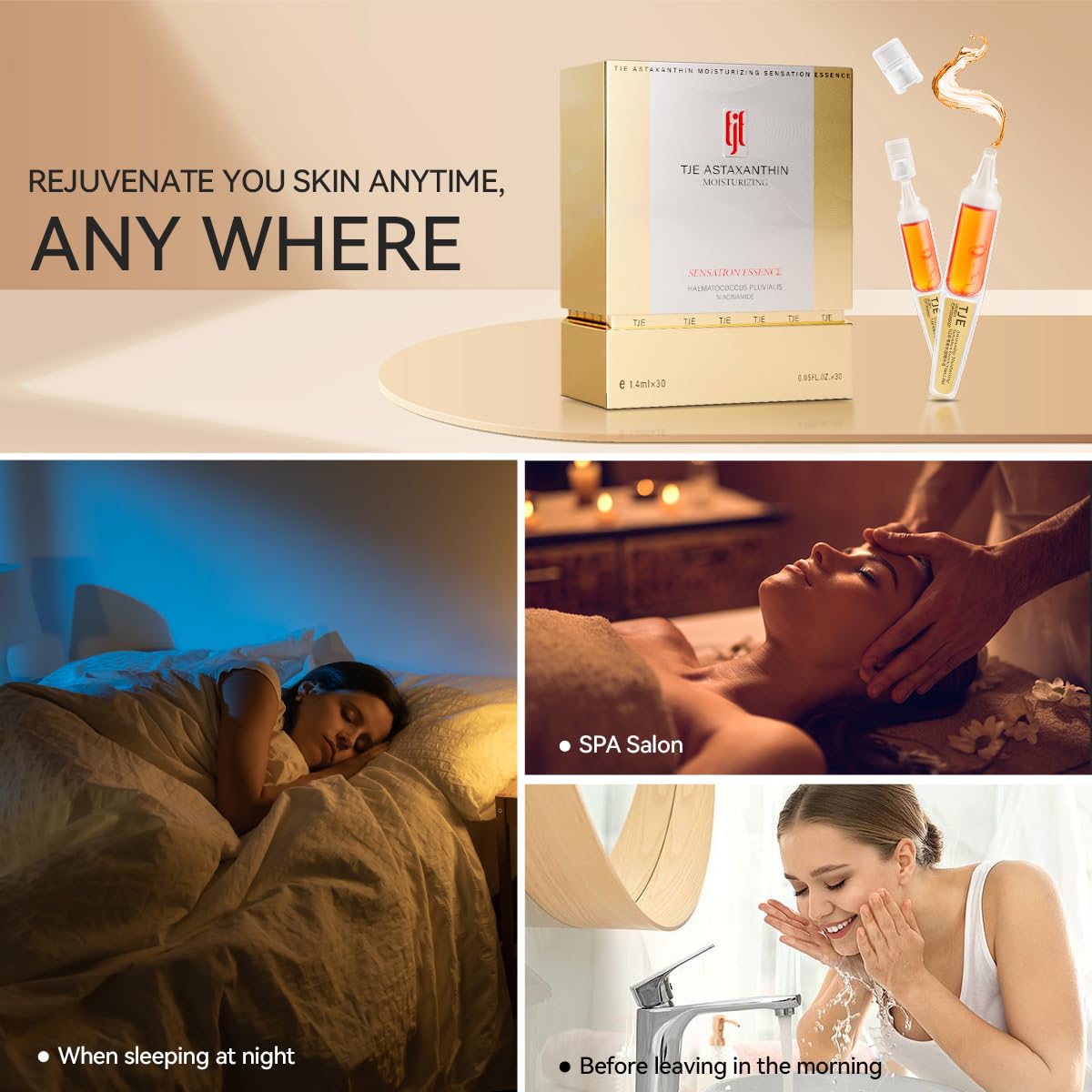 TJE Astaxanthin Serum for Face, Hyaluronic Acid Ampoules with Astaxanthin, Anti-Aging, Fine Lines, Boost Glow, Pore Minimizingm Antioxidant Nourishing Blend - 1.4ml*30pcs