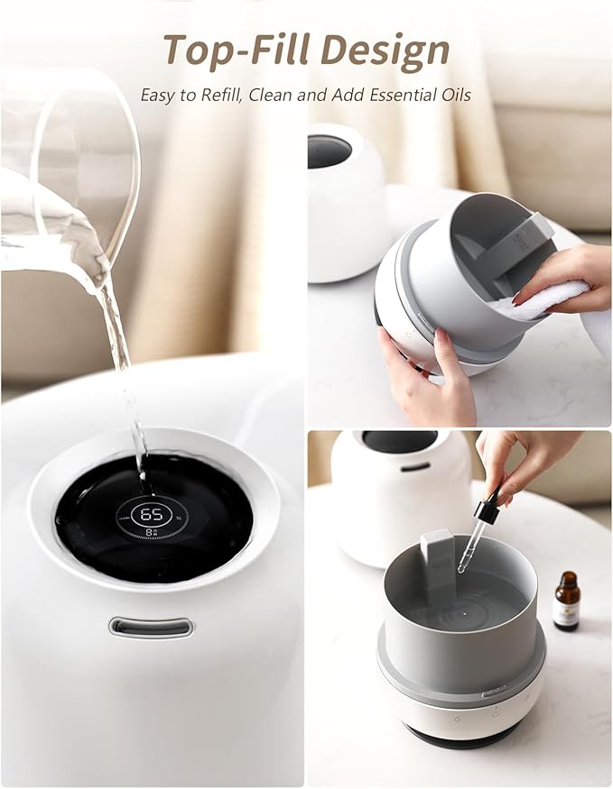 SmartDevil 1.2L Cool Mist Humidifier, Top Fill Ultrasonic Smart Air Humidifier with Essential Oils, Timing, Auto Shut Off for Home Babies Plants