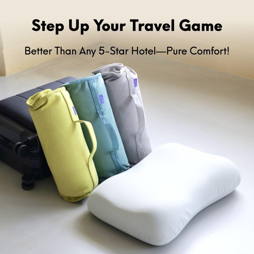 Cushion Lab Travel Deep Sleep Pillow – Compact Memory Foam Neck Pillow for Sleeping, Portable Pillow for Hotels, Camping, Side & Back Sleepers, On-The-Go – Wellness Green