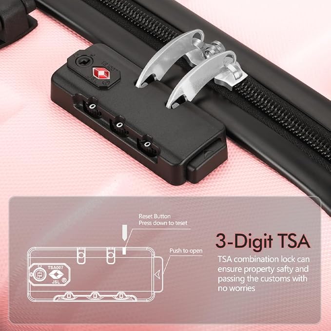 AnyZip Luggage Set 5 Piece PC ABS Hardshell Lightweight Suitcases for Travelling with 4 Universal Wheels TSA Lock Carry on Suitcase Pink