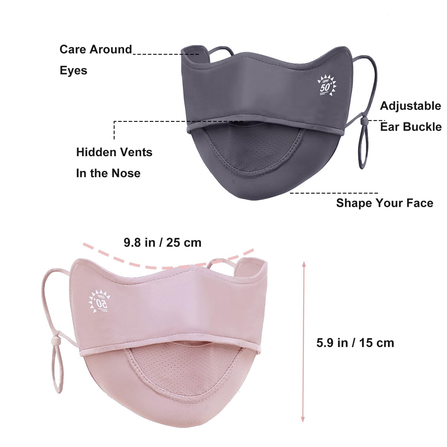 YUANST 2Pcs UV Face Mask, Sun Masks for Women, Cooling Breathable Face Cover for Outdoors, Washable Reusable (Pink+Gray)