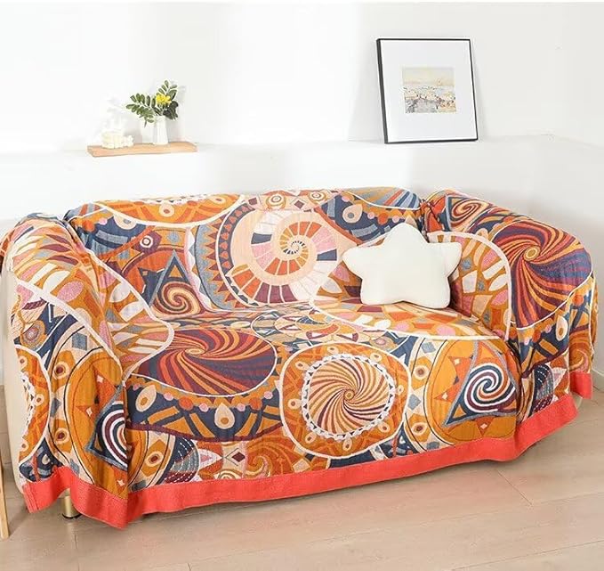 Boho Throw Blanket, King Size Pure Cotton Circle Pattern Muslin Throw Blankets for Adults, Cozy Warm Throws for Couch, Versatile Halleween Mexican Blankets,90"x98"