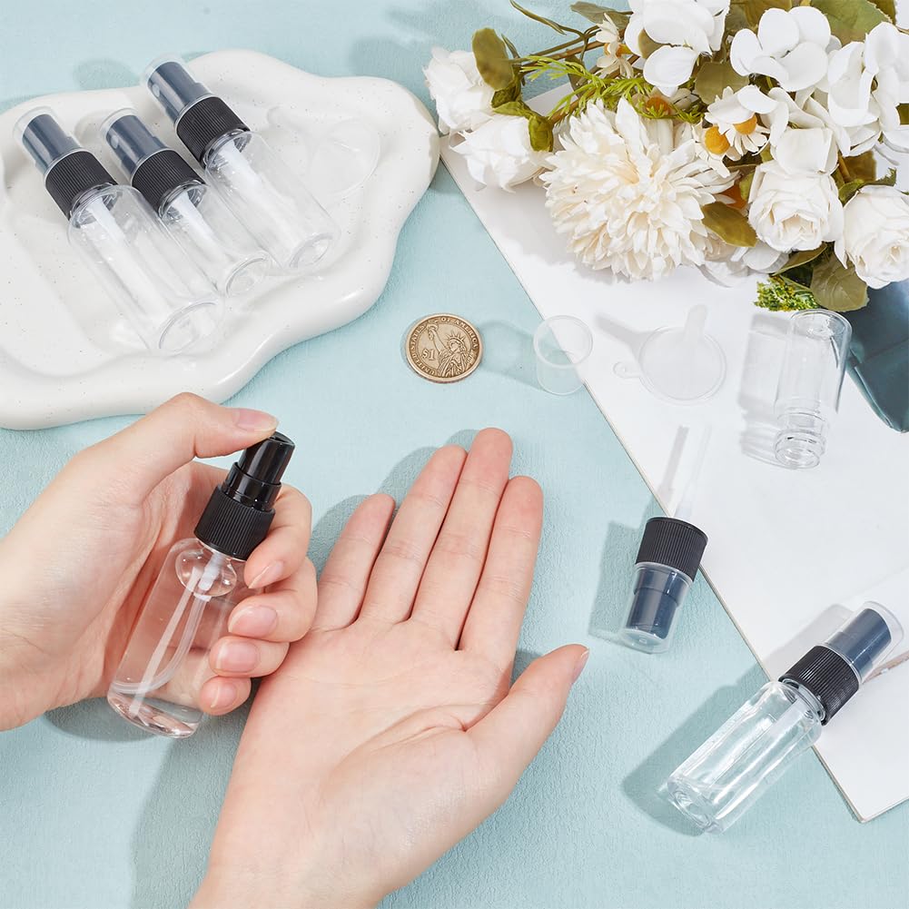 OLYCRAFT 120Pcs Plastic Travel Spray Bottles 0.3oz/10ml 0.7oz/20ml 1oz/30ml Mixed Capacity Mini Travel Bottle Set with 6pcs Funnels Refillable Liquid Containers for Essential Oils Toners Carrying