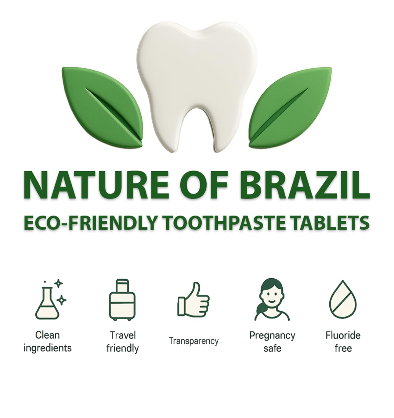 Nature of Brazil Toothpaste Tablets – Mint Flavor – 60 Count – Fluoride-Free, SLS-Free, Natural Whitening, Travel-Friendly – Made in USA