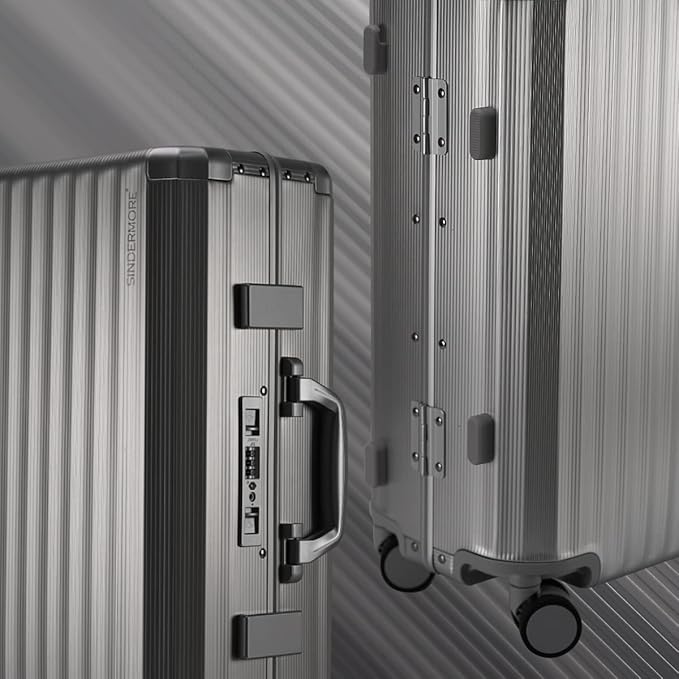 Carry-on Luggage: Silver 20 inch Aluminum-Made Hardshell Suitcase with Spinner Wheels - Zipperless - USB-C Port - TSA Locks - Weekend Getaways International travel Business