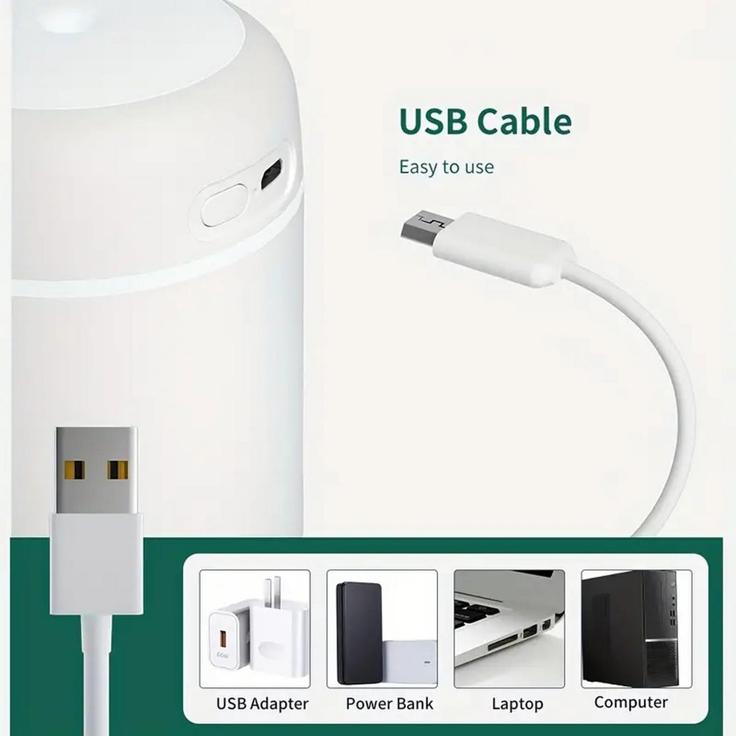 Portable Mini Humidifier, Colorful, Cool Mist, USB Powered. Perfect for Bedroom, Office & Car (300ml, Pink)