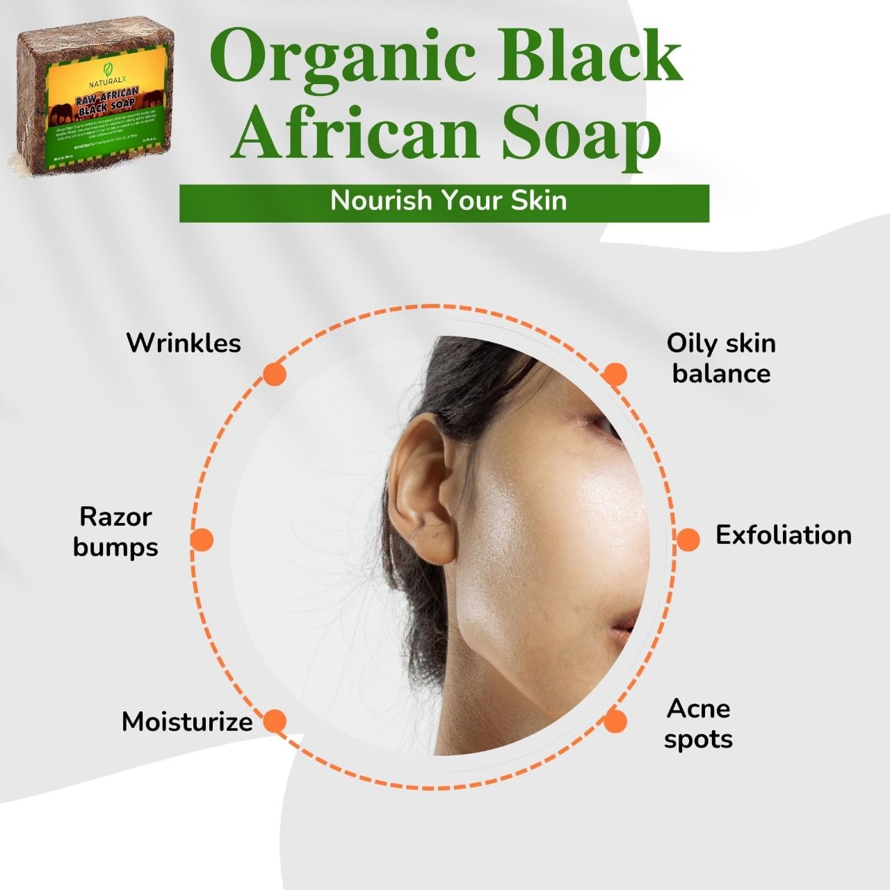 Raw African Black Soap - Natural, Unrefined & Organic - Healing for Face, Body, and Hair - 100% Pure African Skincare, Made in Ghana, 1lb (2pack)