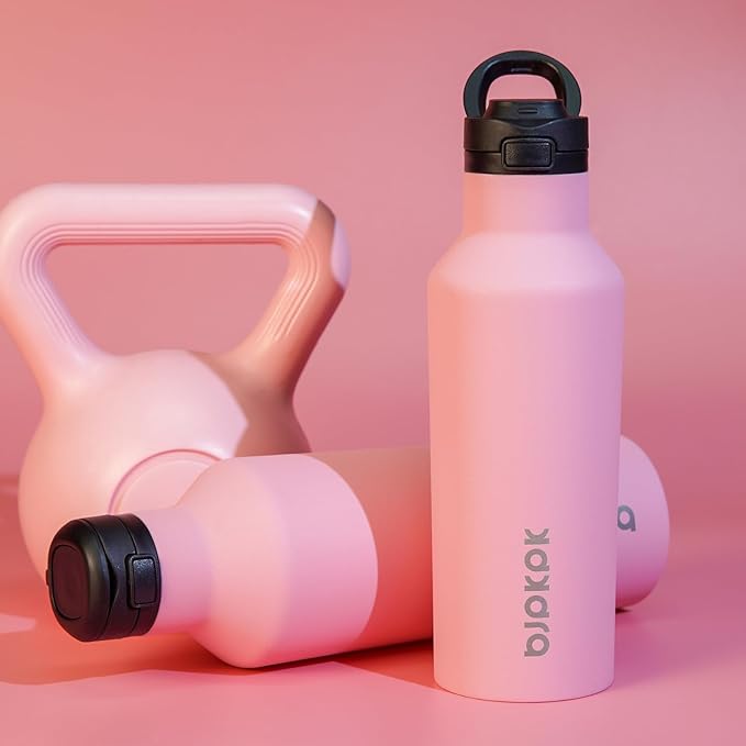 BJPKPK Insulated Water Bottle With Straw 25oz Stainless Steel Water Bottles With 2 Lids And Carry Handle Reusable Travel Metal Thermo,Light Pink