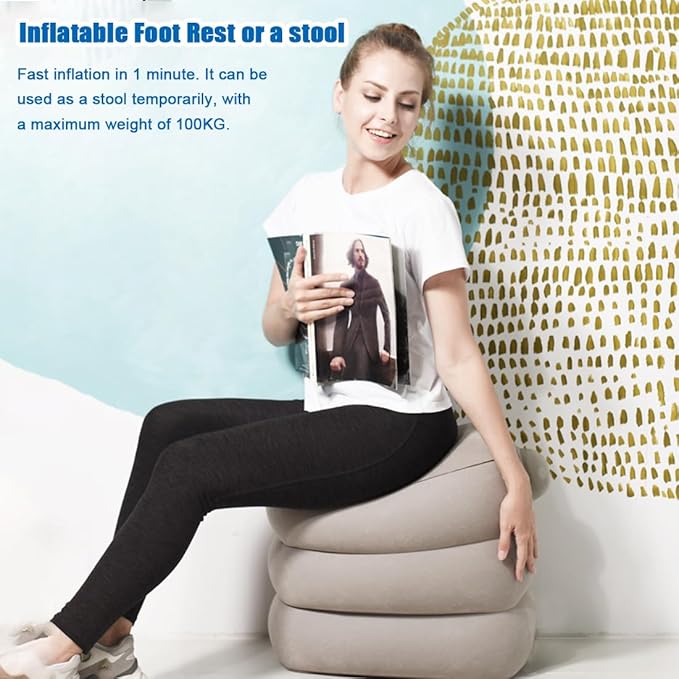 Inflatable Foot Rest for Air Travel,Airplane Travel Foot Rest Adjustable Height,Car/Airplane,Footrest Pillow with Pump for Office,Airplane,Train,Cars,Home