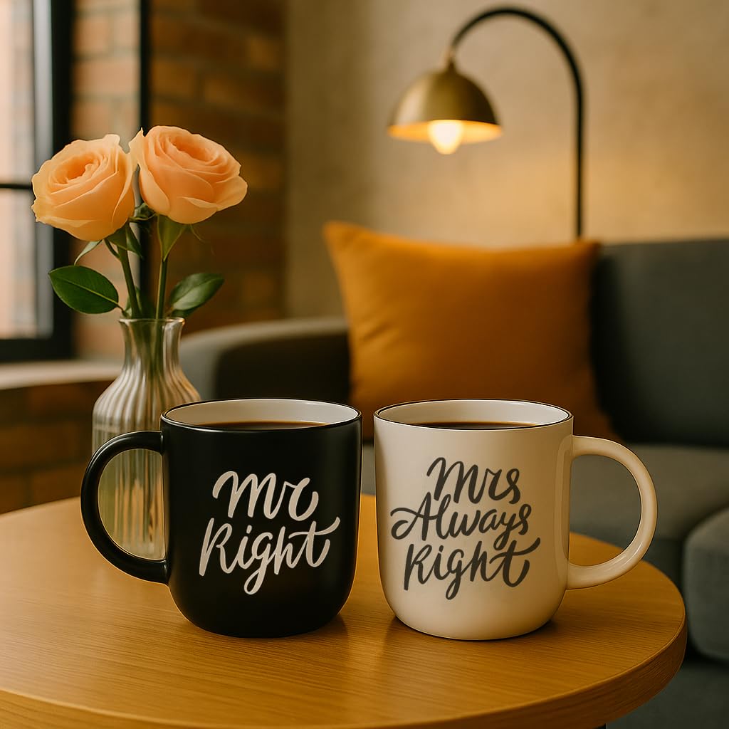 Triple Gifffted Mr Right Mrs Always Right Coffee Mugs Gifts Ideas for Couples, Wedding Anniversary, Engagement, Christmas, His & Hers, Bride and Groom, Parents, Newlyweds Bridal Shower, Ceramic 380ml