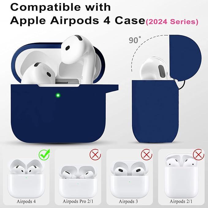 Case Cover for Apple Airpods 4 - VOTILE Airpods 4 Cases 2024 Cover Women Silicone iPods 4 Earbuds Wireless Accessorie Charging Cases Girl Bling Keychain for Airpod iPods 4th Generation - Midnight Blue