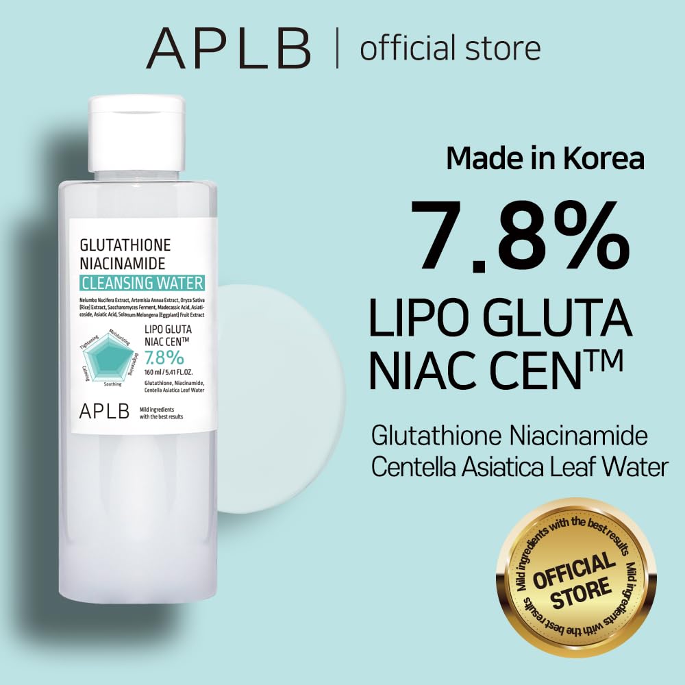 APLB Glutathione Niacinamide Cleansing Water | LIPO GLUTA NIAC CEN™ 7.8% 5.41 FL.OZ/Korean Skincare, Makeup remover for sensitive skin, Deep Hydration, Pore care
