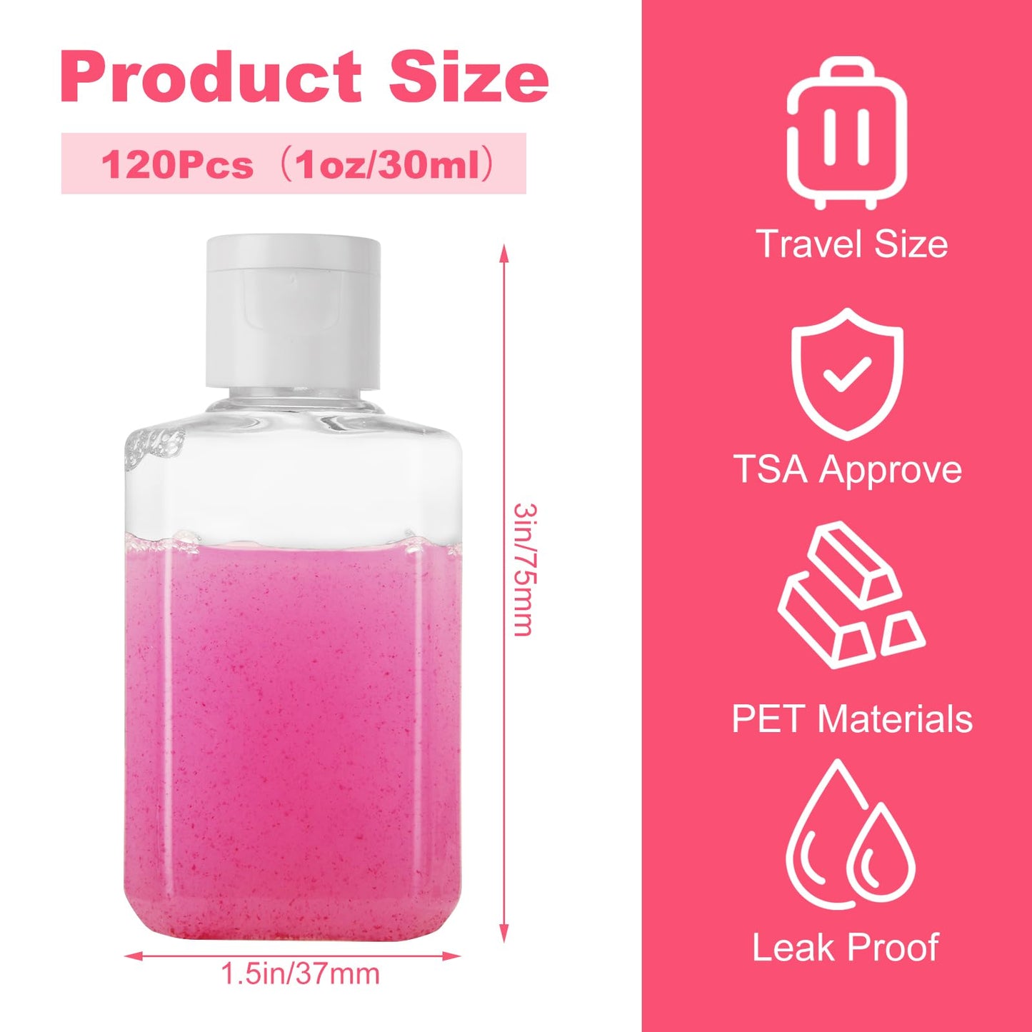 QTLCOHD 120 Pack 2 Oz Travel Bottles with Flip Caps, Plastic Empty Hand Sanitizer Bottles for Lotion, Portable Refillable Mini Hand Sanitizer Bottle Bulk Reusable Container for Shampoo Body Soap Toner