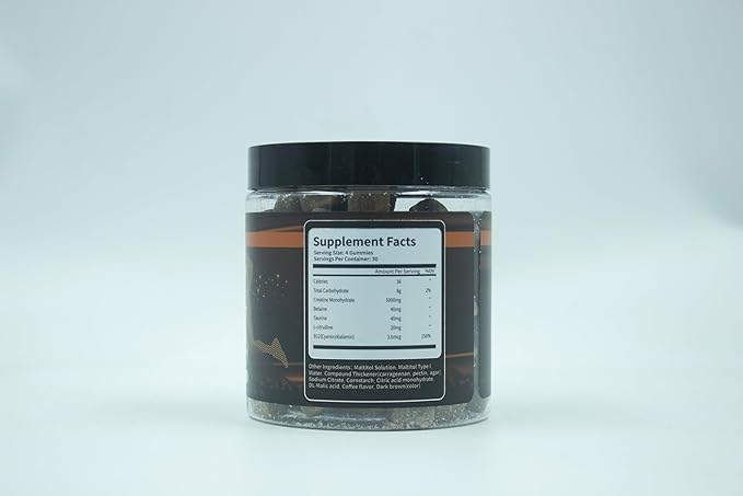 Coffee Flavor Creatine Monohydrate Gummies for Men & Women,Contains L-Taurine + Vitamin B12, Betaine, L-Citrulline for Improve Exercise Endurance, Muscle Strength -120 Count