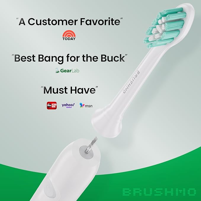 Brushmo Plaque Control Replacement Toothbrush Heads, Compatible with Philips Sonicare Click-on Electric Toothbrush Handles, 8 Standard Replacement Heads, Soft Dupont Bristles, BM928, White