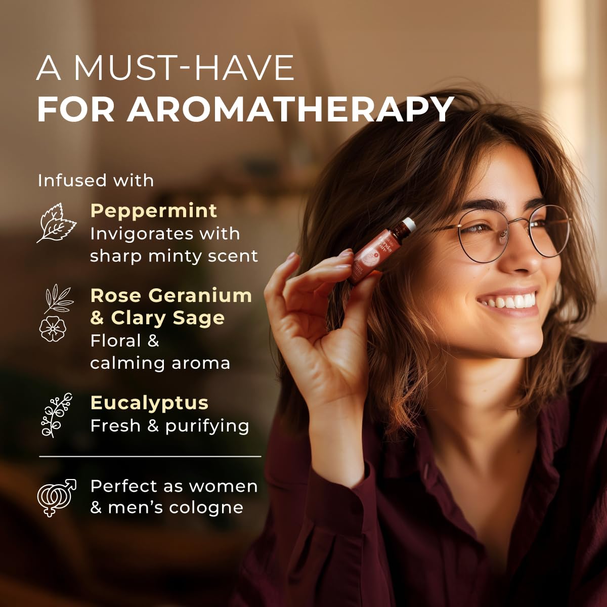 Gya Labs Focus Booster Essential Oil Roll on - Supports Sustained Sense of Focus for Studies & Tasks - 100% Pure Natural Aromatherapy Oil Roller, Geranium & Eucalyptus Blend, Travel Size (0.34 Fl Oz)