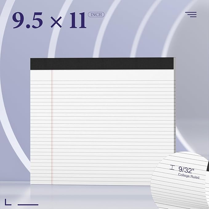 2 Pcs Note Pads 11" x 9.5" Legal Pads College Ruled Notepad Micro Perforated Writing Pads White Lined Paper 80GSM College Ruled Paper Pad of Paper 30 Sheets Notebook for School, To-Do Lists, Office