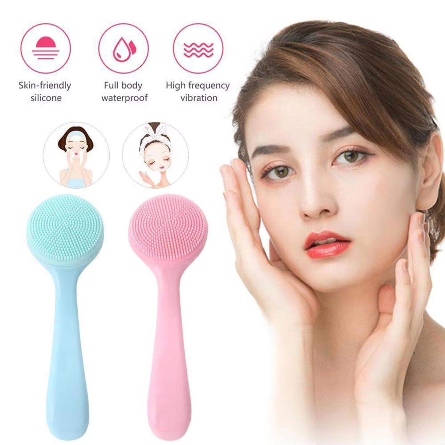 4 Pack Silicone Manual Facial Cleansing Brush,Skin Friendly Soft Bristles Waterproof Face Scrubber Exfoliating Brush for Women and Men Blackheads Makeup Residues Removal(Blue & Pink)