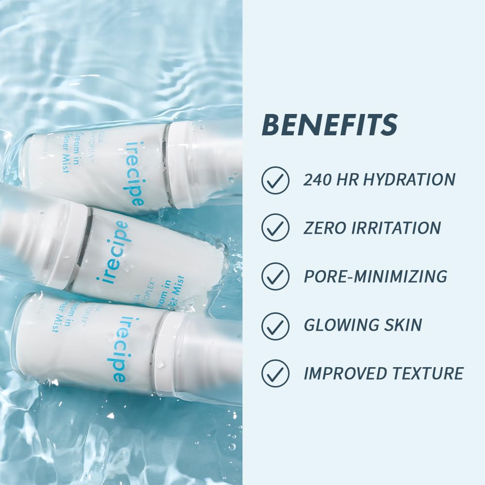 IRECIPE Aqua Phytoplex Cream in Toner Mist Long Lasting Deep Hydration, All-in-One Facial Mist for All Skin Type Unscented Clean Beauty, Vegan, Cruelty Free, Korean Skincare (60ml / 2.02 oz)