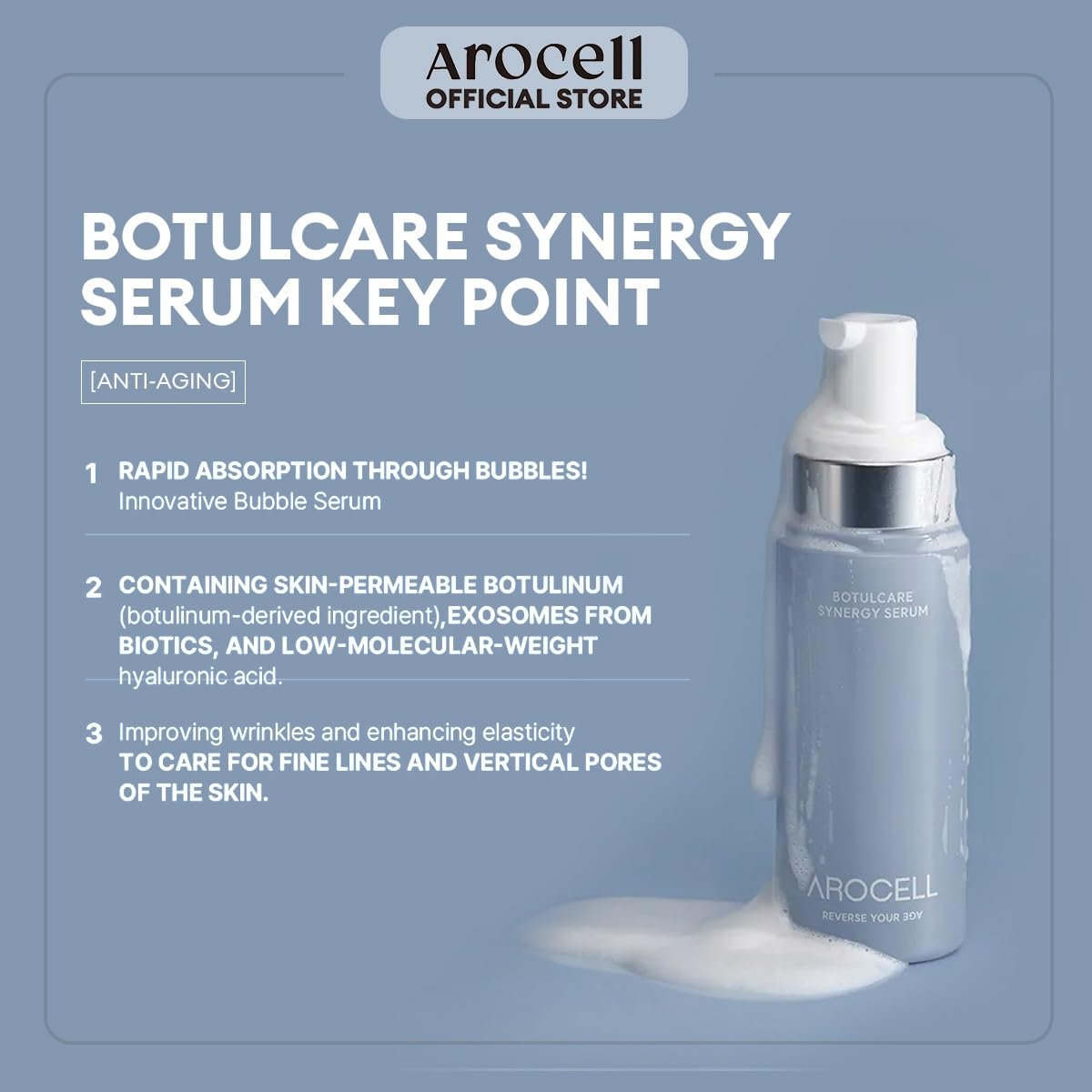 AROCELL Botulcare Synergy Bubble Serum 70ml – Korean Face Serum Anti Aging Collagen Peptide, Firming Hydrating Wrinkle Care, Elasticity Boosting, Pore Minimizing, Lightweight Non Sticky Daily Skincare