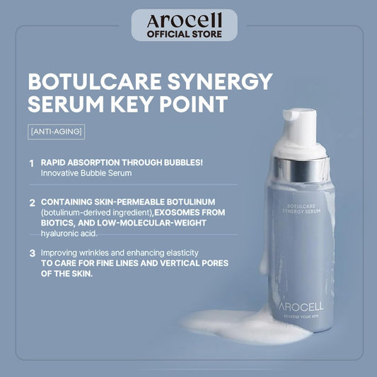 AROCELL Botulcare Synergy Bubble Serum 70ml – Korean Face Serum Anti Aging Collagen Peptide, Firming Hydrating Wrinkle Care, Elasticity Boosting, Pore Minimizing, Lightweight Non Sticky Daily Skincare
