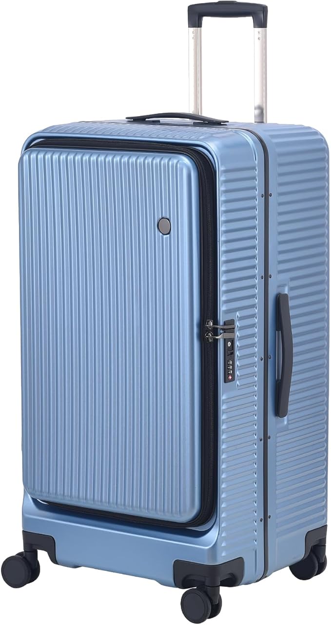 29 Inch Aluminum Checked Luggage with Side Opening Zipper, 40 * 37 * 77cm, 113L, Lightweight Hardshell ABS+PC Suitcase with TSA Lock, 360° Universal Wheels, Dark Blue